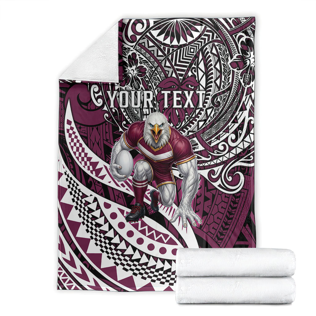 Personalised Manly Warringah Sea Eagles Blanket Polynesian Tribal Art Style With Muscular Sea Eagle Mascot