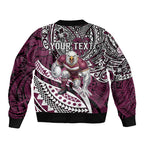 Personalised Manly Warringah Sea Eagles Bomber Jacket Polynesian Tribal Art Style With Muscular Sea Eagle Mascot
