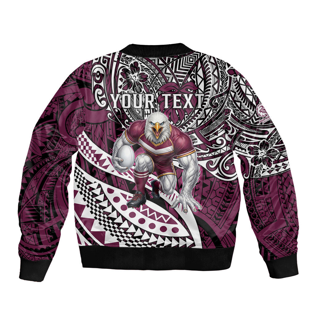 Personalised Manly Warringah Sea Eagles Bomber Jacket Polynesian Tribal Art Style With Muscular Sea Eagle Mascot