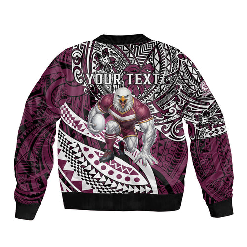 Personalised Manly Warringah Sea Eagles Bomber Jacket Polynesian Tribal Art Style With Muscular Sea Eagle Mascot