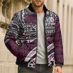 Personalised Manly Warringah Sea Eagles Bomber Puffer Jacket Polynesian Tribal Art Style With Muscular Sea Eagle Mascot