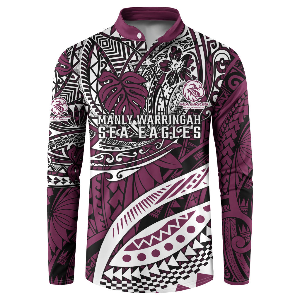 Personalised Manly Warringah Sea Eagles Button Sweatshirt Polynesian Tribal Art Style With Muscular Sea Eagle Mascot