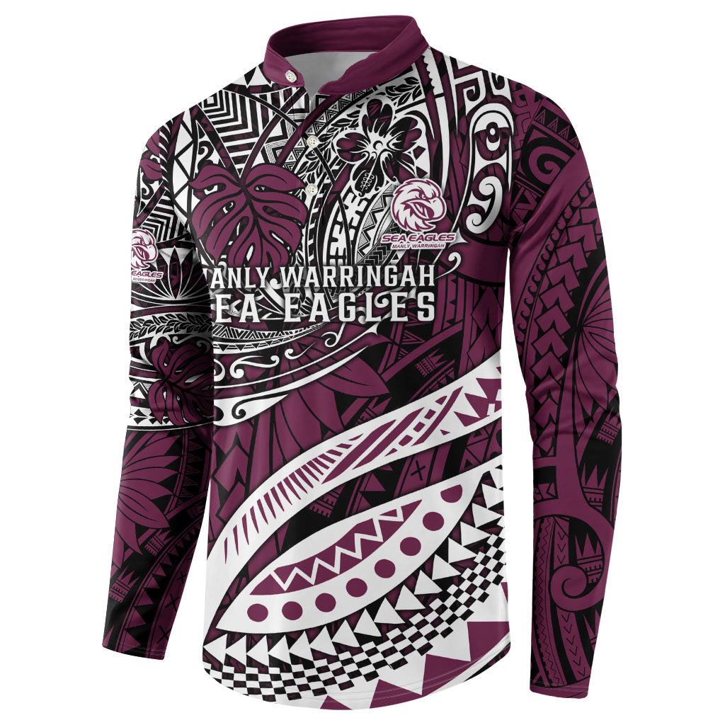 Personalised Manly Warringah Sea Eagles Button Sweatshirt Polynesian Tribal Art Style With Muscular Sea Eagle Mascot