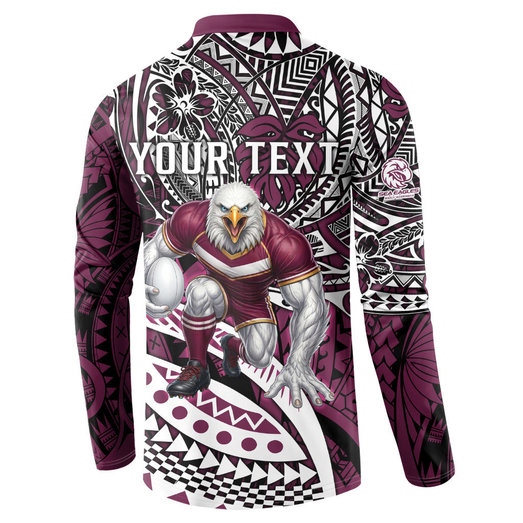 Personalised Manly Warringah Sea Eagles Button Sweatshirt Polynesian Tribal Art Style With Muscular Sea Eagle Mascot