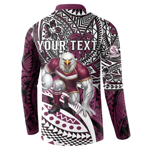 Personalised Manly Warringah Sea Eagles Button Sweatshirt Polynesian Tribal Art Style With Muscular Sea Eagle Mascot
