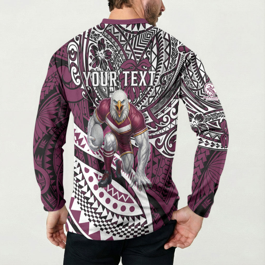 Personalised Manly Warringah Sea Eagles Button Sweatshirt Polynesian Tribal Art Style With Muscular Sea Eagle Mascot