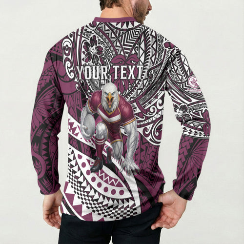 Personalised Manly Warringah Sea Eagles Button Sweatshirt Polynesian Tribal Art Style With Muscular Sea Eagle Mascot