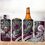 Personalised Manly Warringah Sea Eagles 4 in 1 Can Cooler Tumbler Polynesian Tribal Art Style With Muscular Sea Eagle Mascot