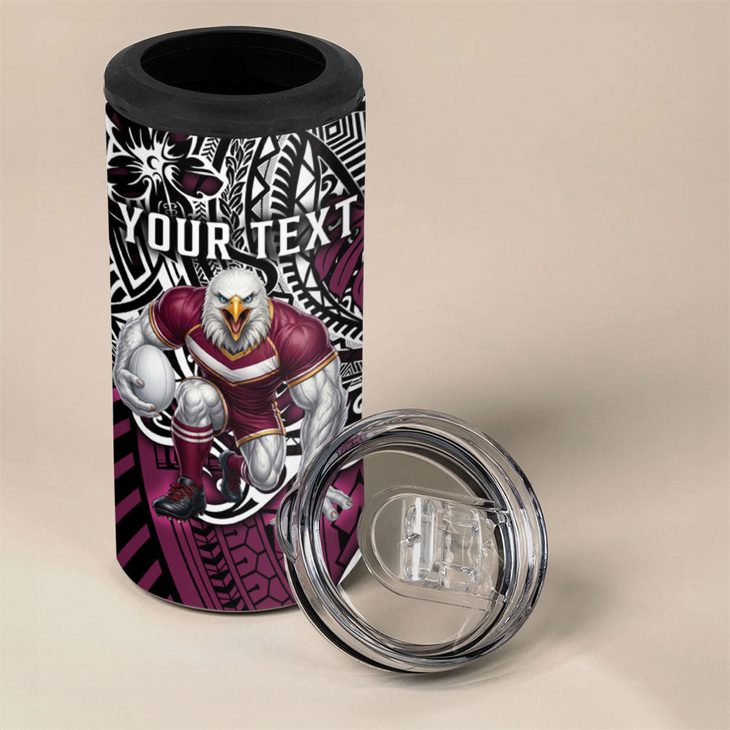 Personalised Manly Warringah Sea Eagles 4 in 1 Can Cooler Tumbler Polynesian Tribal Art Style With Muscular Sea Eagle Mascot