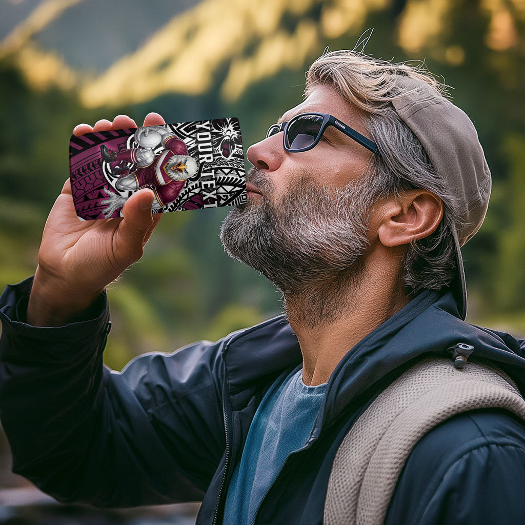Personalised Manly Warringah Sea Eagles 4 in 1 Can Cooler Tumbler Polynesian Tribal Art Style With Muscular Sea Eagle Mascot
