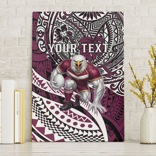 Personalised Manly Warringah Sea Eagles Canvas Wall Art Polynesian Tribal Art Style With Muscular Sea Eagle Mascot