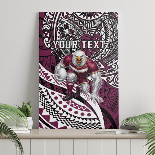 Personalised Manly Warringah Sea Eagles Canvas Wall Art Polynesian Tribal Art Style With Muscular Sea Eagle Mascot
