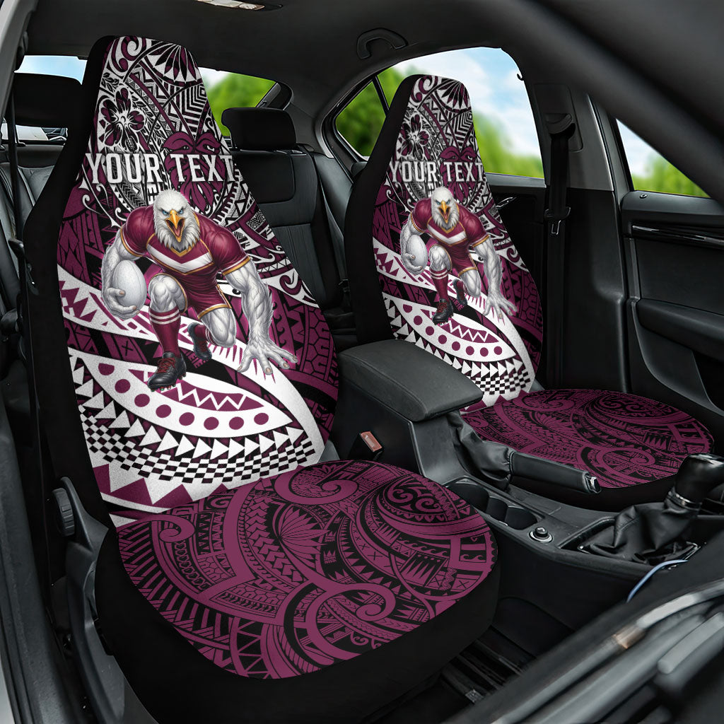 Personalised Manly Warringah Sea Eagles Car Seat Cover Polynesian Tribal Art Style With Muscular Sea Eagle Mascot