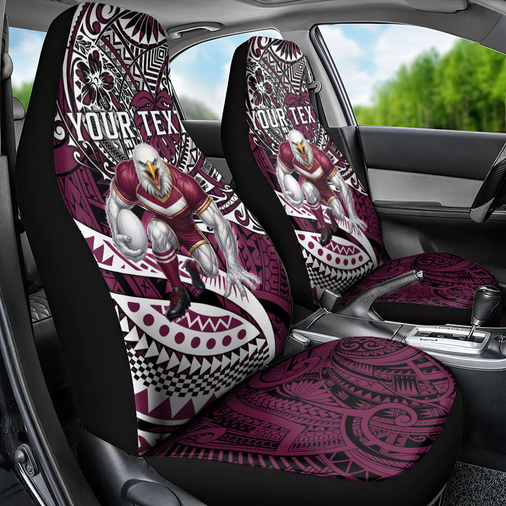 Personalised Manly Warringah Sea Eagles Car Seat Cover Polynesian Tribal Art Style With Muscular Sea Eagle Mascot