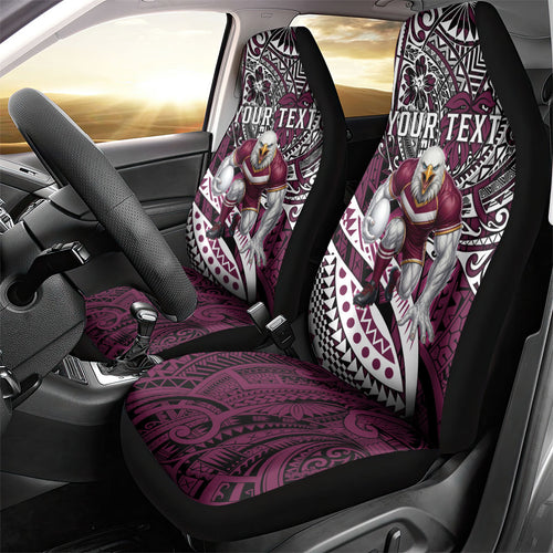 Personalised Manly Warringah Sea Eagles Car Seat Cover Polynesian Tribal Art Style With Muscular Sea Eagle Mascot