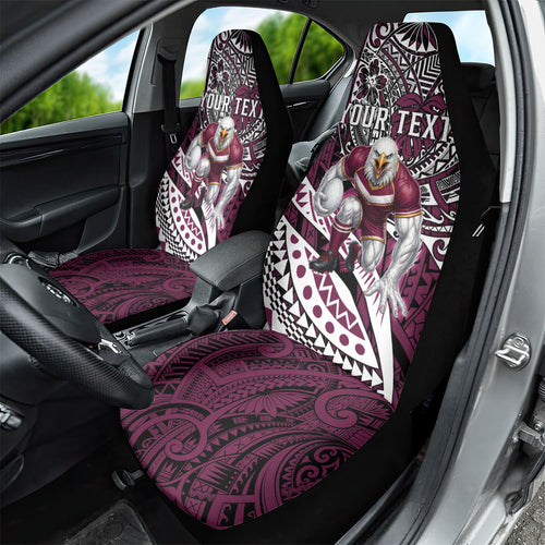 Personalised Manly Warringah Sea Eagles Car Seat Cover Polynesian Tribal Art Style With Muscular Sea Eagle Mascot