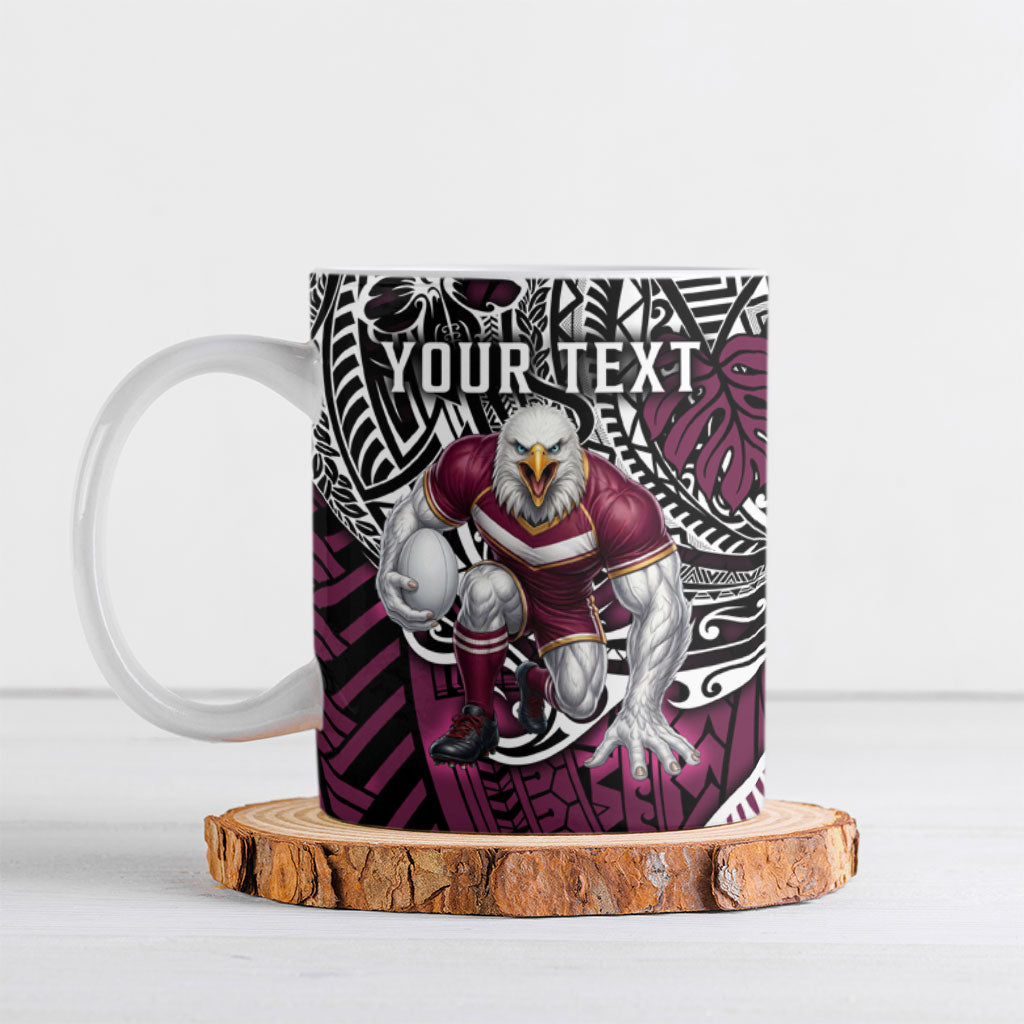 Personalised Manly Warringah Sea Eagles Ceramic Mug Polynesian Tribal Art Style With Muscular Sea Eagle Mascot