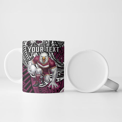 Personalised Manly Warringah Sea Eagles Ceramic Mug Polynesian Tribal Art Style With Muscular Sea Eagle Mascot