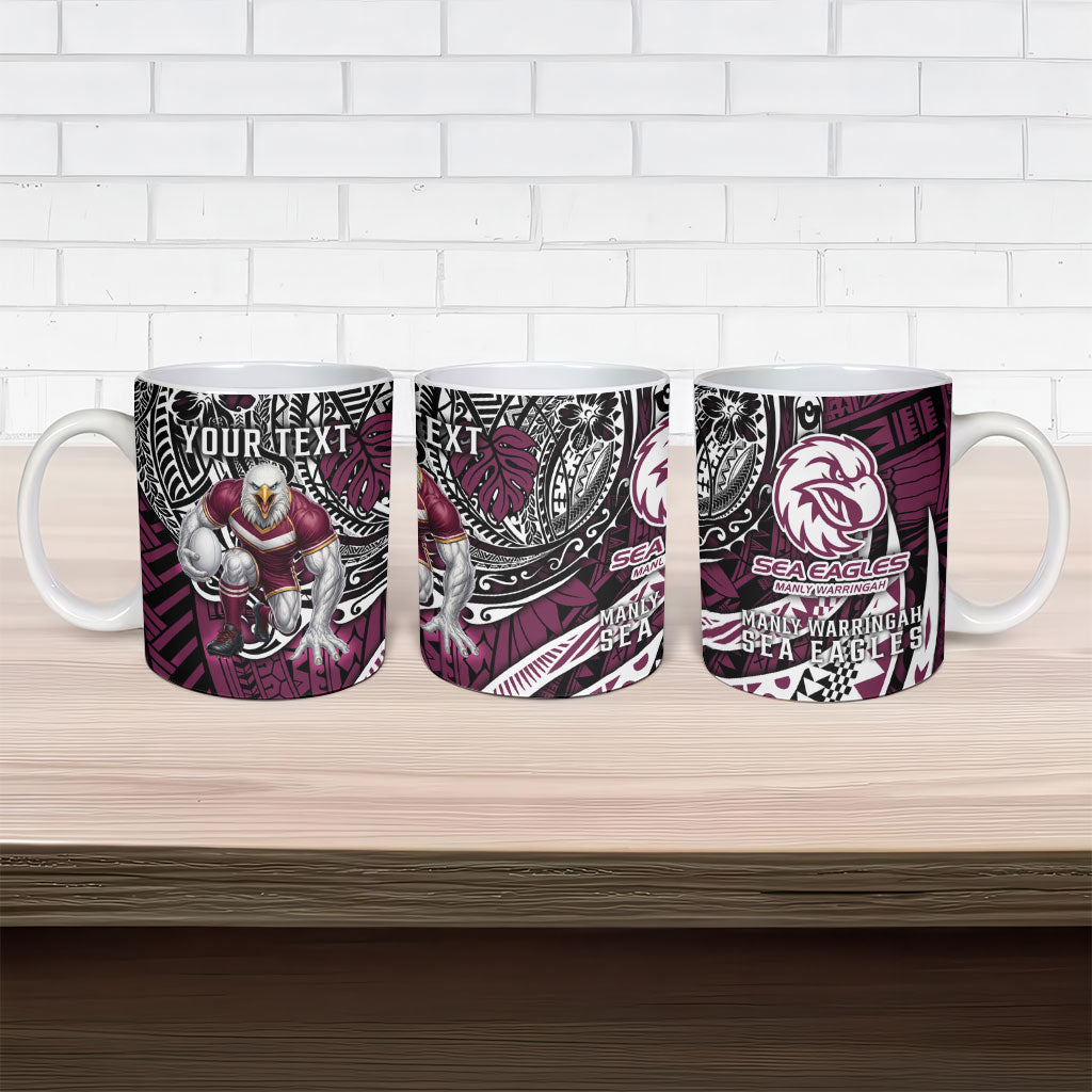 Personalised Manly Warringah Sea Eagles Ceramic Mug Polynesian Tribal Art Style With Muscular Sea Eagle Mascot