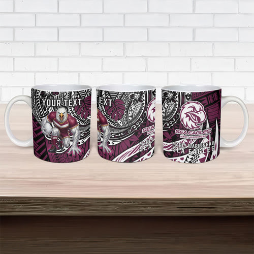 Personalised Manly Warringah Sea Eagles Ceramic Mug Polynesian Tribal Art Style With Muscular Sea Eagle Mascot