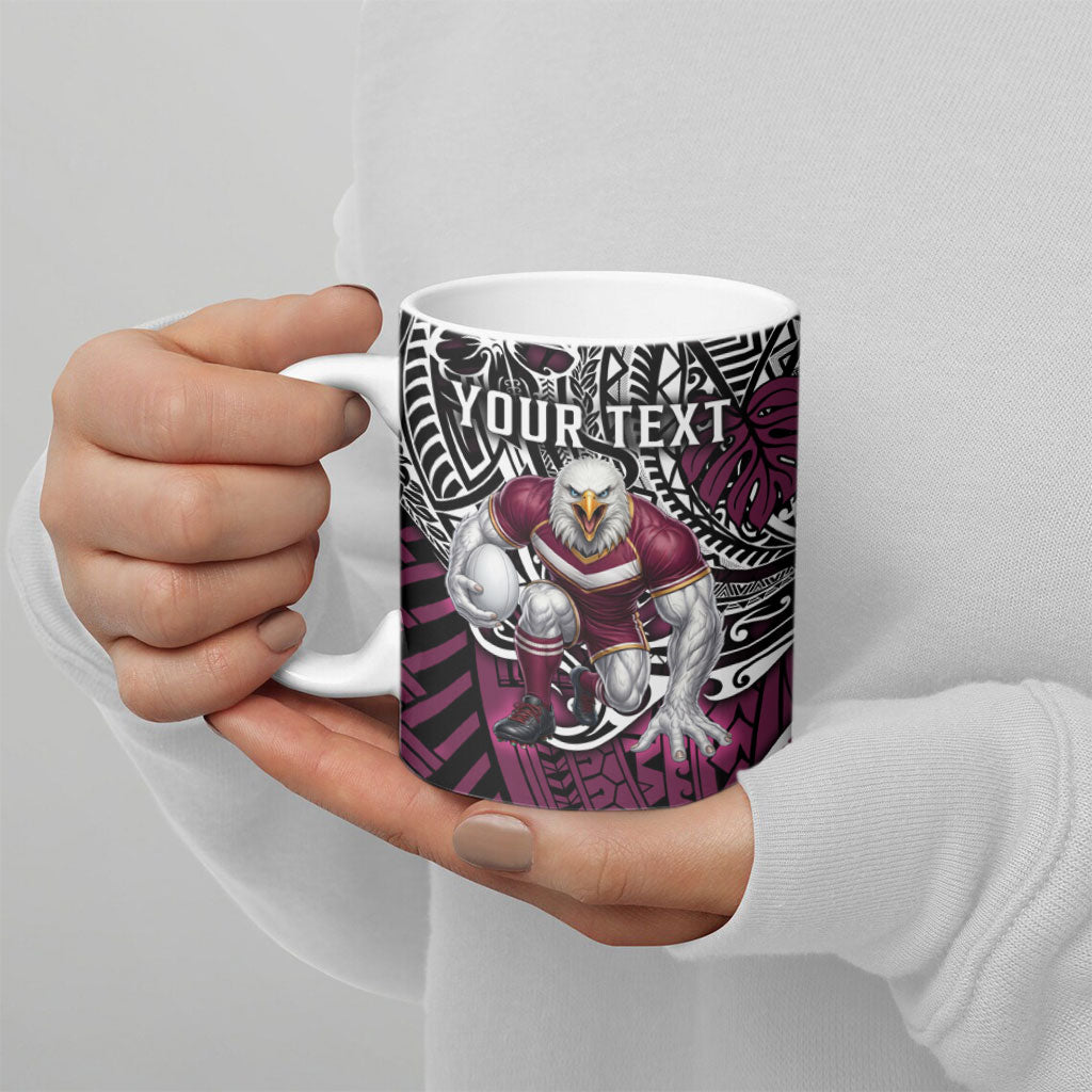 Personalised Manly Warringah Sea Eagles Ceramic Mug Polynesian Tribal Art Style With Muscular Sea Eagle Mascot