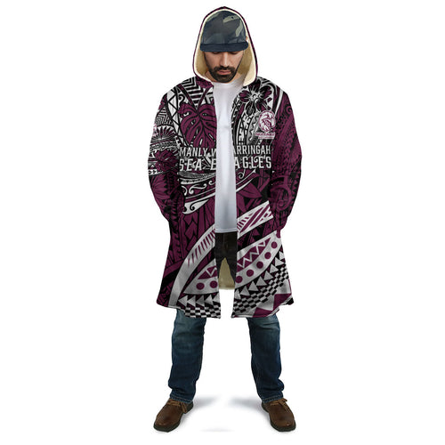 Personalised Manly Warringah Sea Eagles Cloak Polynesian Tribal Art Style With Muscular Sea Eagle Mascot
