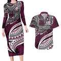 Personalised Manly Warringah Sea Eagles Couples Matching Long Sleeve Bodycon Dress and Hawaiian Shirt Polynesian Tribal Art Style With Muscular Sea Eagle Mascot