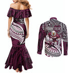 Personalised Manly Warringah Sea Eagles Couples Matching Mermaid Dress and Long Sleeve Button Shirt Polynesian Tribal Art Style With Muscular Sea Eagle Mascot