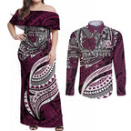 Personalised Manly Warringah Sea Eagles Couples Matching Off Shoulder Maxi Dress and Long Sleeve Button Shirt Polynesian Tribal Art Style With Muscular Sea Eagle Mascot