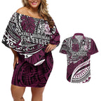 Personalised Manly Warringah Sea Eagles Couples Matching Off Shoulder Short Dress and Hawaiian Shirt Polynesian Tribal Art Style With Muscular Sea Eagle Mascot