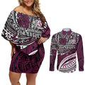 Personalised Manly Warringah Sea Eagles Couples Matching Off Shoulder Short Dress and Long Sleeve Button Shirt Polynesian Tribal Art Style With Muscular Sea Eagle Mascot