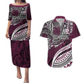 Personalised Manly Warringah Sea Eagles Couples Matching Puletasi and Hawaiian Shirt Polynesian Tribal Art Style With Muscular Sea Eagle Mascot