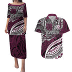 Personalised Manly Warringah Sea Eagles Couples Matching Puletasi and Hawaiian Shirt Polynesian Tribal Art Style With Muscular Sea Eagle Mascot