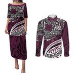 Personalised Manly Warringah Sea Eagles Couples Matching Puletasi and Long Sleeve Button Shirt Polynesian Tribal Art Style With Muscular Sea Eagle Mascot