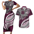 Personalised Manly Warringah Sea Eagles Couples Matching Short Sleeve Bodycon Dress and Hawaiian Shirt Polynesian Tribal Art Style With Muscular Sea Eagle Mascot