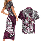 Personalised Manly Warringah Sea Eagles Couples Matching Short Sleeve Bodycon Dress and Hawaiian Shirt Polynesian Tribal Art Style With Muscular Sea Eagle Mascot