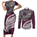 Personalised Manly Warringah Sea Eagles Couples Matching Short Sleeve Bodycon Dress and Long Sleeve Button Shirt Polynesian Tribal Art Style With Muscular Sea Eagle Mascot