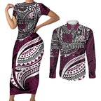 Personalised Manly Warringah Sea Eagles Couples Matching Short Sleeve Bodycon Dress and Long Sleeve Button Shirt Polynesian Tribal Art Style With Muscular Sea Eagle Mascot