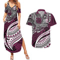 Personalised Manly Warringah Sea Eagles Couples Matching Summer Maxi Dress and Hawaiian Shirt Polynesian Tribal Art Style With Muscular Sea Eagle Mascot