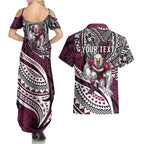 Personalised Manly Warringah Sea Eagles Couples Matching Summer Maxi Dress and Hawaiian Shirt Polynesian Tribal Art Style With Muscular Sea Eagle Mascot