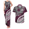 Personalised Manly Warringah Sea Eagles Couples Matching Tank Maxi Dress and Hawaiian Shirt Polynesian Tribal Art Style With Muscular Sea Eagle Mascot