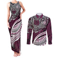 Personalised Manly Warringah Sea Eagles Couples Matching Tank Maxi Dress and Long Sleeve Button Shirt Polynesian Tribal Art Style With Muscular Sea Eagle Mascot