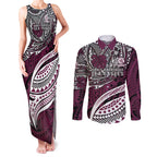 Personalised Manly Warringah Sea Eagles Couples Matching Tank Maxi Dress and Long Sleeve Button Shirt Polynesian Tribal Art Style With Muscular Sea Eagle Mascot