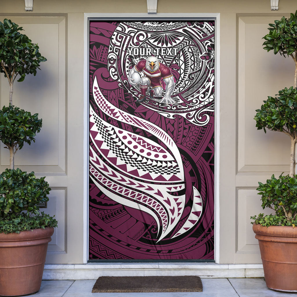 Personalised Manly Warringah Sea Eagles Door Cover Polynesian Tribal Art Style With Muscular Sea Eagle Mascot