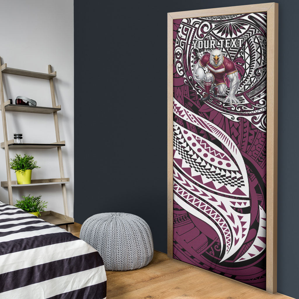 Personalised Manly Warringah Sea Eagles Door Cover Polynesian Tribal Art Style With Muscular Sea Eagle Mascot