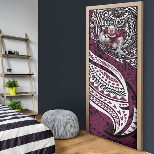 Personalised Manly Warringah Sea Eagles Door Cover Polynesian Tribal Art Style With Muscular Sea Eagle Mascot