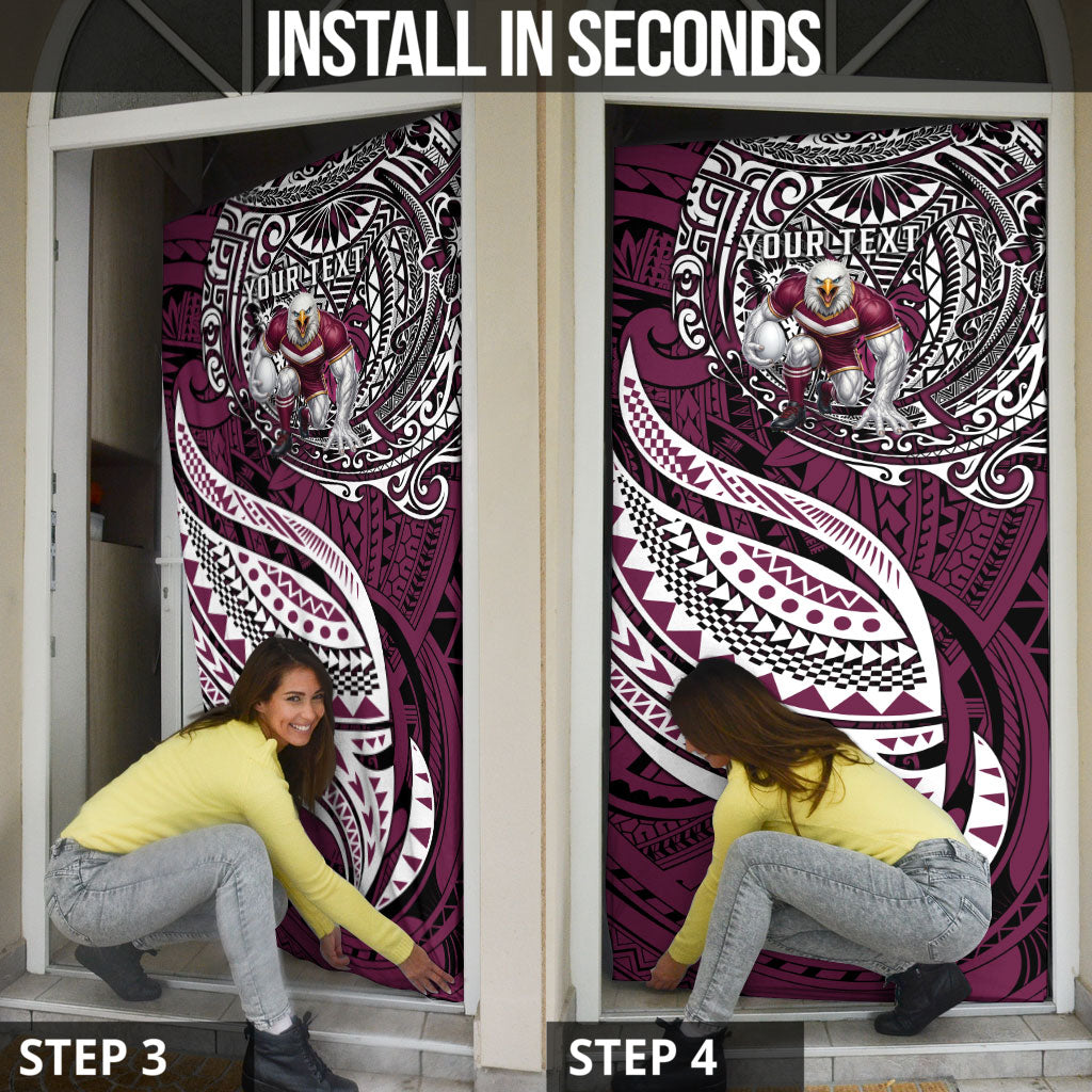 Personalised Manly Warringah Sea Eagles Door Cover Polynesian Tribal Art Style With Muscular Sea Eagle Mascot