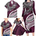 Personalised Manly Warringah Sea Eagles Family Matching Long Sleeve Bodycon Dress and Hawaiian Shirt Polynesian Tribal Art Style With Muscular Sea Eagle Mascot