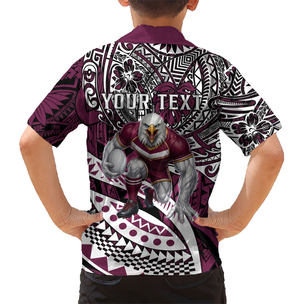 Personalised Manly Warringah Sea Eagles Family Matching Long Sleeve Bodycon Dress and Hawaiian Shirt Polynesian Tribal Art Style With Muscular Sea Eagle Mascot