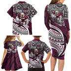 Personalised Manly Warringah Sea Eagles Family Matching Long Sleeve Bodycon Dress and Hawaiian Shirt Polynesian Tribal Art Style With Muscular Sea Eagle Mascot